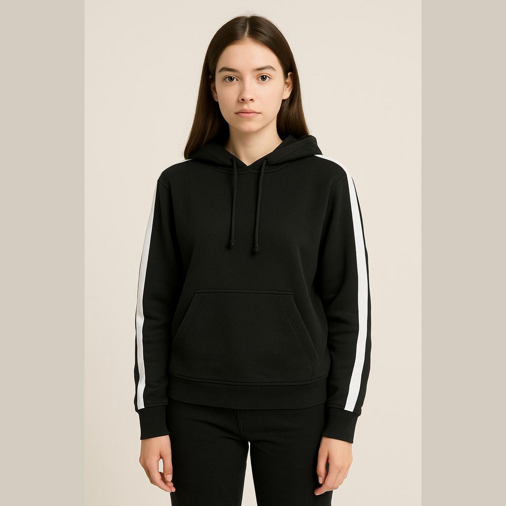 Divided by H&M Black Hoodie White Stripe Sleeve Medium